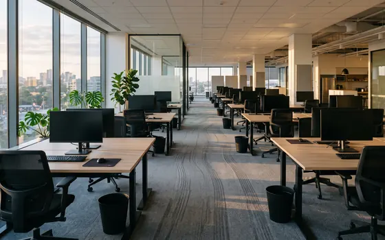 Frisch gereinigte Bürofläche am frühen Morgen