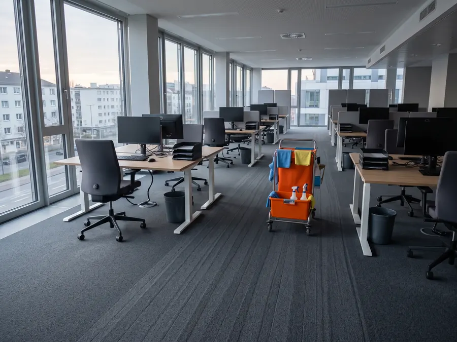 Gereinigte Büroetage eines Unternehmens in Köln am frühen Morgen