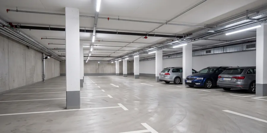 Gekehrte Tiefgarage mit Stellplätzen unter einem Gewerbeobjekt im Rhein-Sieg-Kreis